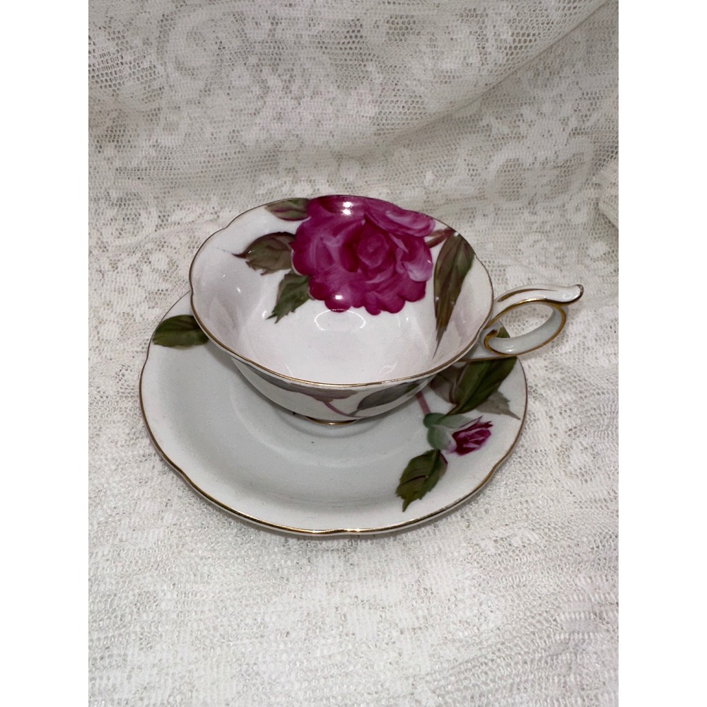 Rossetti Chicago Hand Painted Tea Cup and Saucer Set Pink Rose Japan Vintage
